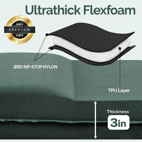  WELLAX Sleeping Pad - Foam Camping Mats, Fast Air Self-Inflating 3 Inches Insulated Durable Mattress for Backpacking, Traveling and Hiking - Ultrathick All-Weather Foam Pad with Bu