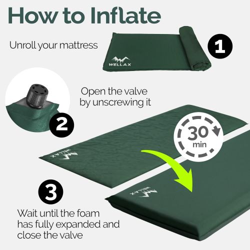  [아마존베스트]WELLAX UltraThick FlexFoam Sleeping Pad - Self-Inflating 3 Inches Camping Mat for Backpacking, Traveling and Hiking - 3inch Thickness for Better Stability & Support