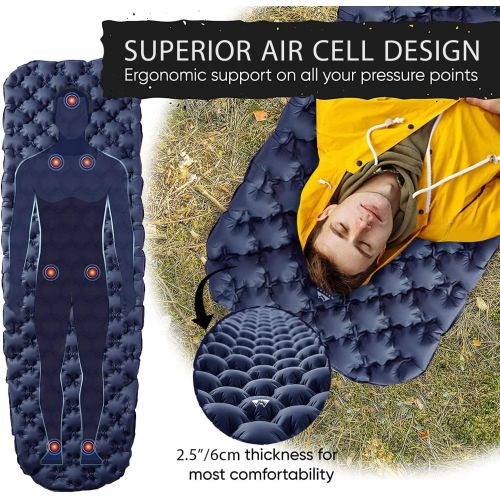  WELLAX Ultralight Air Sleeping Pad - Inflatable Sleeping Mat, Ultimate Airpad for Backpacking, Traveling, Camping and Hiking - Repair Kit, Carry Bag, Compact Air Mattress