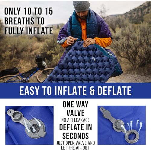  WELLAX Ultralight Air Sleeping Pad - Inflatable Sleeping Mat, Ultimate Airpad for Backpacking, Traveling, Camping and Hiking - Repair Kit, Carry Bag, Compact Air Mattress