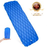 WELLAX WDLHQC Ultralight Air Sleeping Pad,Inflatable Camping Mat for Backpacking,Camping and Traveling - Waterproof Fabric Comfortable & Lightweight Air Cells Design - Blue
