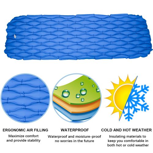  WELLAX WDLHQC Ultralight Air Sleeping Pad,Inflatable Camping Mat for Backpacking,Camping and Traveling - Waterproof Fabric Comfortable & Lightweight Air Cells Design - Blue