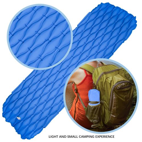  WELLAX WDLHQC Ultralight Air Sleeping Pad,Inflatable Camping Mat for Backpacking,Camping and Traveling - Waterproof Fabric Comfortable & Lightweight Air Cells Design - Blue