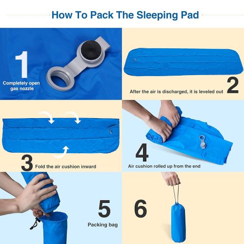  WELLAX WDLHQC Ultralight Air Sleeping Pad,Inflatable Camping Mat for Backpacking,Camping and Traveling - Waterproof Fabric Comfortable & Lightweight Air Cells Design - Blue