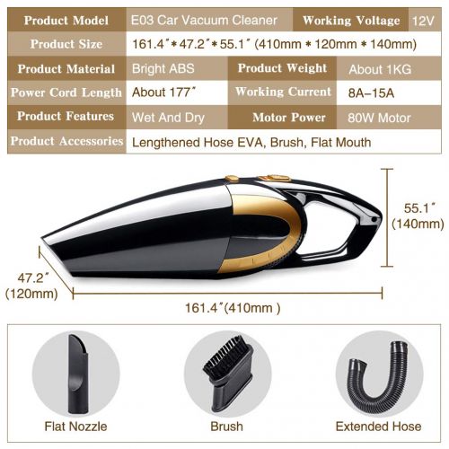  WELOVE (Update Version) Car Vacuum Cleaner, 12-Volt 120W Wet&Dry Portable Handheld Auto Vacuum Cleaner for Car, 16.4FT (5M) Power Cord with Carry Bag (Gold) (Gold)