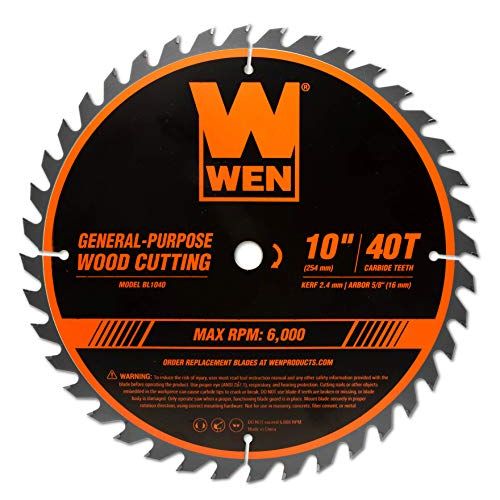  WEN BL1040 10-Inch 40-Tooth Carbide-Tipped Professional Woodworking Saw Blade for Miter Saws and Table Saws