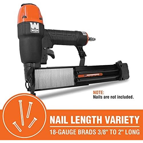  [아마존베스트]WEN 61721 18-Gauge 3/8-Inch to 2-Inch Pneumatic Brad Nailer with 2000 Nails