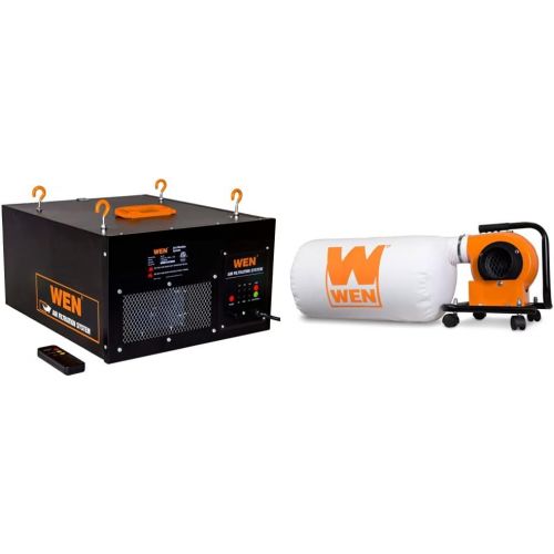  WEN 3401 5.7-Amp 660 CFM Dust Collector with 12-Gallon Bag and Optional Wall Mount & 3410 3-Speed Remote-Controlled Air Filtration System (300/350/400 CFM)