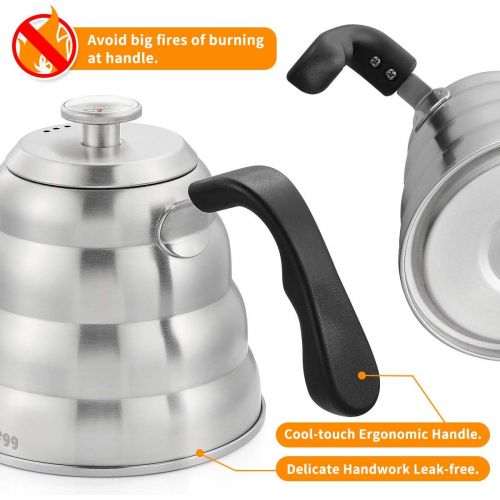  WENEGG Pour Over Coffee Kettle with Thermometer for Exact Temperature 40 fl oz - Premium Stainless Steel Gooseneck Tea Kettle for Drip Coffee, French Press and Tea - Works on Stove and An