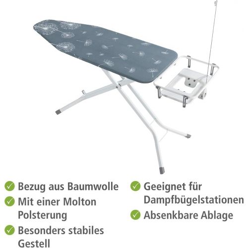  Wenko WENKO Buegeltisch Professional, Buegelbrett extra breit, geeignet fuer Dampfbuegelstationen, absenkbare Ablage, 130 x 99 x 48 cm, weiss