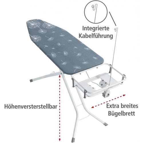  Wenko WENKO Buegeltisch Professional, Buegelbrett extra breit, geeignet fuer Dampfbuegelstationen, absenkbare Ablage, 130 x 99 x 48 cm, weiss