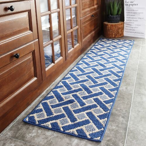  WENZHE-Carpet WENZHE Kitchen Mat Carpet Rugs Doormats Non-slip Water Absorption Oil-proof Machine Washable, Thick 6mm, 3 Sizes Floor Mats Set (Color : Blue, Size : 4560cm)