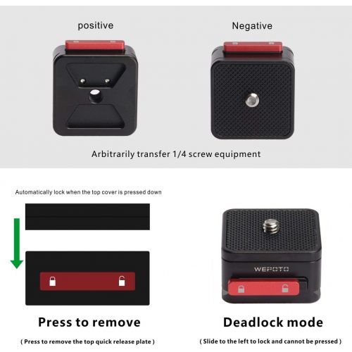  WEPOTO Quick Release Plate Tripod QR Camera Mount Adapter Fast Switching Compatible with Canon Sony Nikon Cameras Zhiyun Feiyu DJI Moza Stablizers Switch Between -Q38