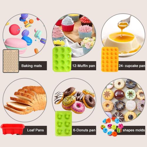  [아마존베스트]WEPSEN Silicone Baking Set, 31PCS Nonstick Silicone Bakware Set with Donut Pans,Silicone Muffin Pan, Bread Loaf Mold,Cupcake Shape Baking Molds, Macaron Cookie Sheet Baking Mats for Bake