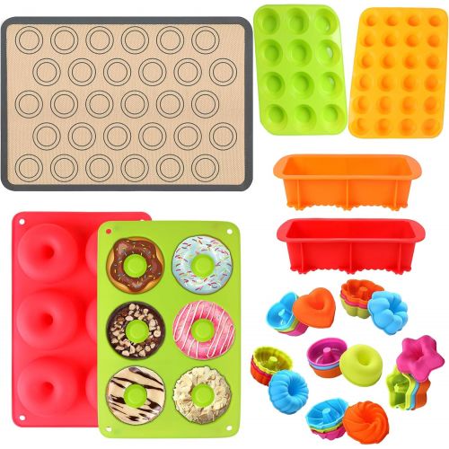  [아마존베스트]WEPSEN Silicone Baking Set, 31PCS Nonstick Silicone Bakware Set with Donut Pans,Silicone Muffin Pan, Bread Loaf Mold,Cupcake Shape Baking Molds, Macaron Cookie Sheet Baking Mats for Bake