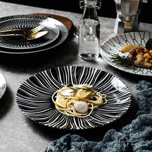  [아마존베스트]WERTYCITY WERCITY Dinner Plates - 8 Inch - Set of 6 Porcelain Dessert Plates, Black & White