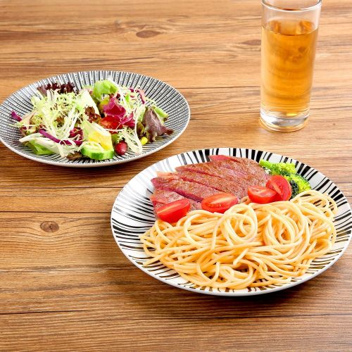  [아마존베스트]WERTYCITY WERCITY Dinner Plates - 8 Inch - Set of 6 Porcelain Dessert Plates, Black & White