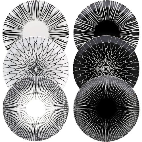  [아마존베스트]WERTYCITY WERCITY Dinner Plates - 8 Inch - Set of 6 Porcelain Dessert Plates, Black & White