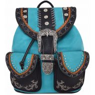 WESTERN ORIGIN Western Style Cowgirl Country Backpack Punk Buckle School Bag Travel Biker Purse (Turquoise)