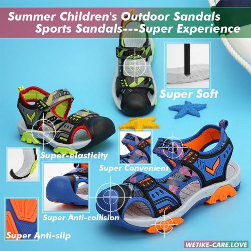  WETIKE Kids Sandals Boys Athletic Sandals Girls Outdoor Water Shoes Summer Beach Closed-Toe Sport Sandals