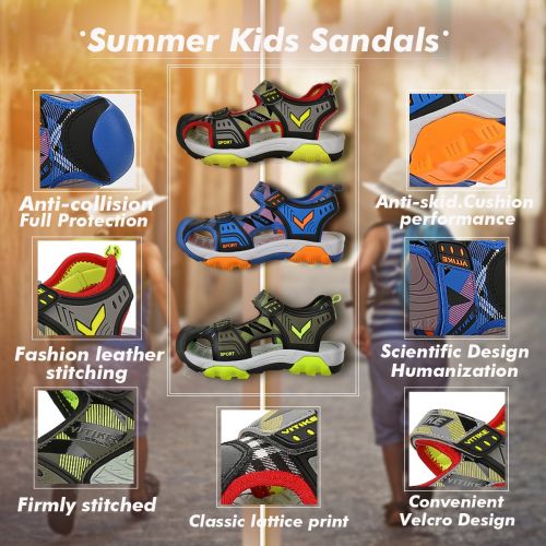  WETIKE Kids Sandals Boys Athletic Sandals Girls Outdoor Water Shoes Summer Beach Closed-Toe Sport Sandals