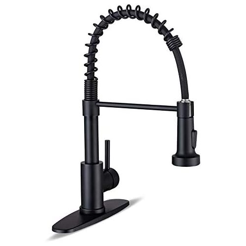  Kitchen Faucet, Kitchen Faucets with Pull Down Sprayer WEWE Sus304 Stainless Steel Matte Black Industrial Single Handle One Hole Or 3 Hole Faucet for Farmhouse Camper Laundry Utili