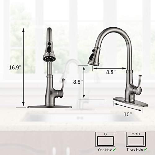  Kitchen Faucet-WEWE Single Handle Stainless Steel Brushed Nickel Pull Down Kitchen Sink Faucet with Pull Out Sprayer