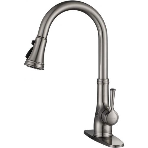  Kitchen Faucet-WEWE Single Handle Stainless Steel Brushed Nickel Pull Down Kitchen Sink Faucet with Pull Out Sprayer