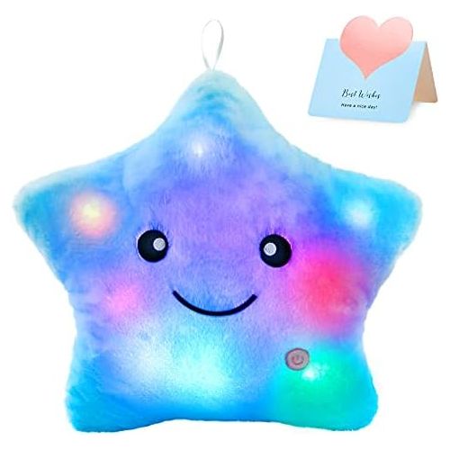  [아마존베스트]WEWILL Creative Twinkle Star Glowing LED Night Light Plush Pillows Stuffed Toys (Blue)