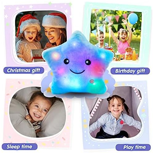  [아마존베스트]WEWILL Creative Twinkle Star Glowing LED Night Light Plush Pillows Stuffed Toys (Blue)