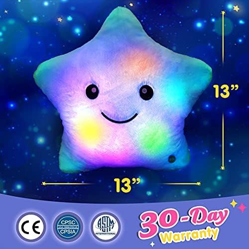 [아마존베스트]WEWILL Creative Twinkle Star Glowing LED Night Light Plush Pillows Stuffed Toys (Blue)