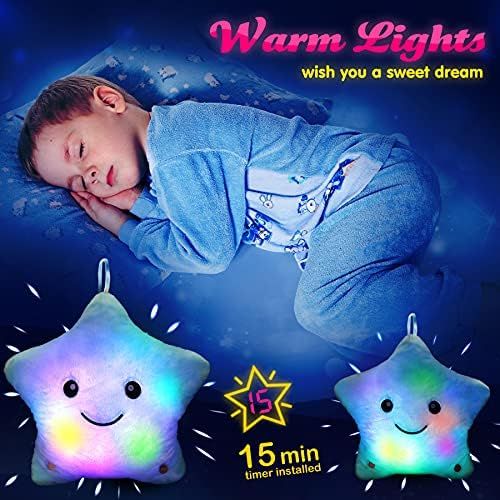  [아마존베스트]WEWILL Creative Twinkle Star Glowing LED Night Light Plush Pillows Stuffed Toys (Blue)