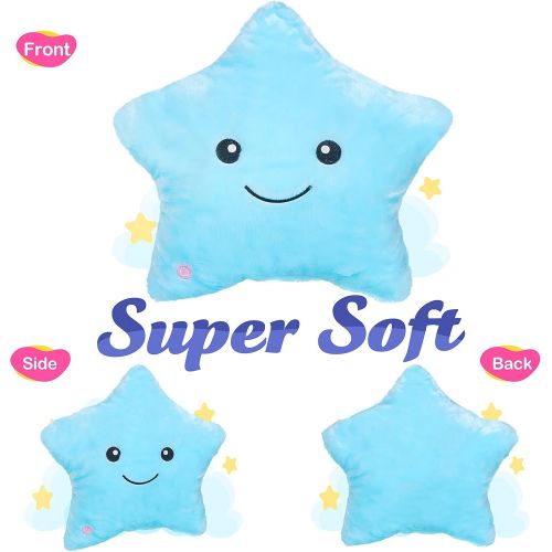  [아마존베스트]WEWILL Creative Twinkle Star Glowing LED Night Light Plush Pillows Stuffed Toys (Blue)