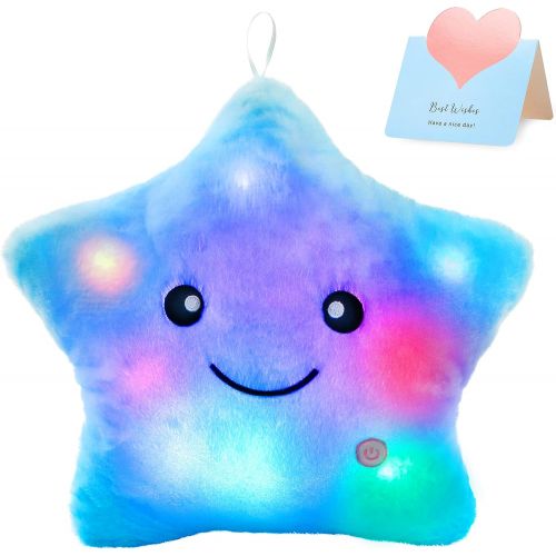  [아마존베스트]WEWILL Creative Twinkle Star Glowing LED Night Light Plush Pillows Stuffed Toys (Blue)