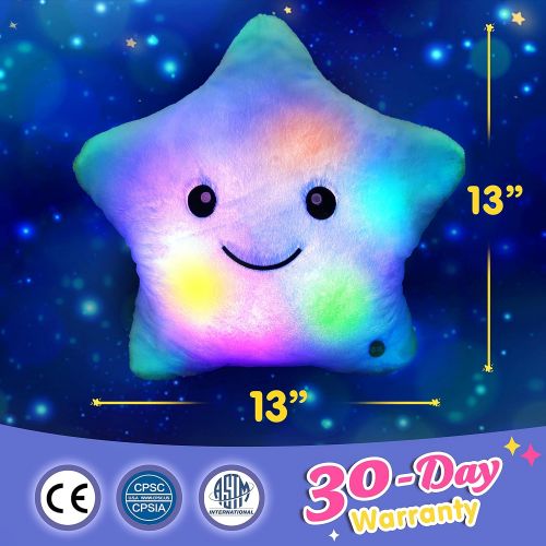  [아마존베스트]WEWILL Creative Twinkle Star Glowing LED Night Light Plush Pillows Stuffed Toys (Blue)