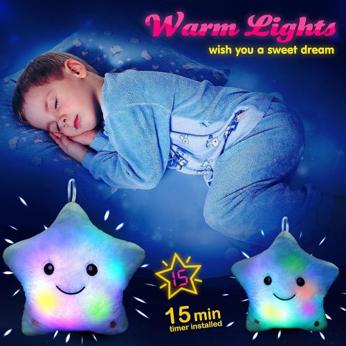 [아마존베스트]WEWILL Creative Twinkle Star Glowing LED Night Light Plush Pillows Stuffed Toys (Blue)