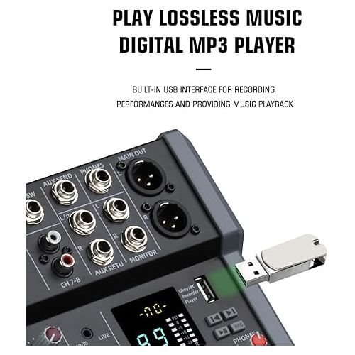  B120 Professional Mixer for Recording DJ Stage Karaoke Music Application w/ 99 DSP Effect USB Drive for Computer Recording Input, XLR Microphone Jack, 48V Powerfor Professional (12-Channel)