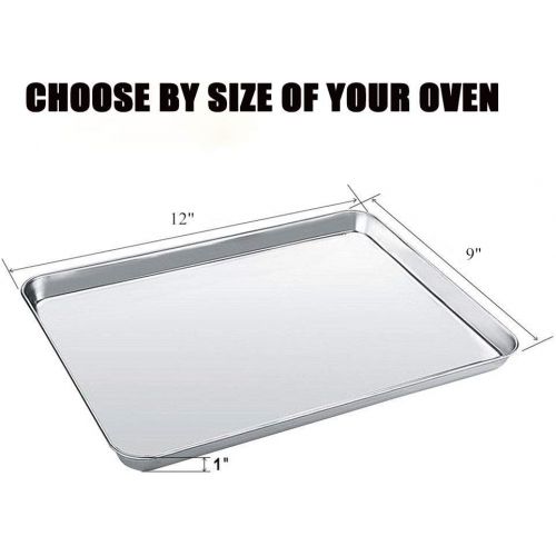  WEZVIX Stainless Steel Baking Sheet Set of 2 Tray Cookie Sheet Toaster Oven Pan Rectangle Size 12.5 x 10 x 1 inch, Non Toxic, Rust Free & Less Stick, Thick & Sturdy, Easy Clean & D