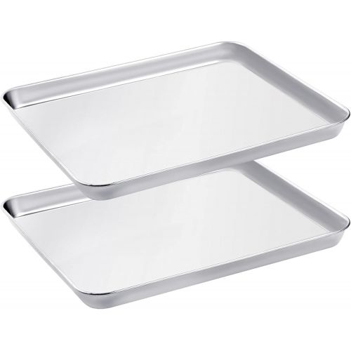  WEZVIX Stainless Steel Baking Sheet Set of 2 Tray Cookie Sheet Toaster Oven Pan Rectangle Size 12.5 x 10 x 1 inch, Non Toxic, Rust Free & Less Stick, Thick & Sturdy, Easy Clean & D