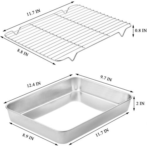  WEZVIX Lasagna Pans with Lids and Racks Set of 3, 12.4＂x 9.7＂x 2＂ Stainless Steel Rectangular Deep Bakeware Baking Pan for Lasagna Brownie Fish, Heavy Duty & Non-Toxic, Easy Clean