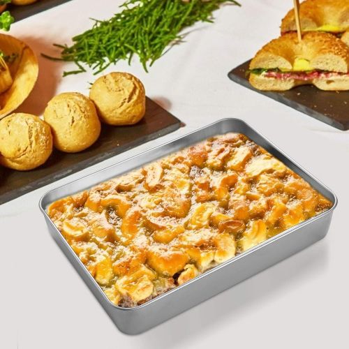  WEZVIX Lasagna Pans with Lids and Racks Set of 3, 12.4＂x 9.7＂x 2＂ Stainless Steel Rectangular Deep Bakeware Baking Pan for Lasagna Brownie Fish, Heavy Duty & Non-Toxic, Easy Clean