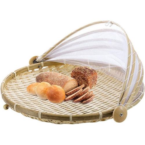  WElinks Hand Woven Bug Proof Basket Mosquito Proof Basket Dustproof Picnic Fruit Basket Handmade Fruit Vegetable Bread Cover Basket Bamboo Wicker Basket Picnic Fruit Tray Food Bread Dishes