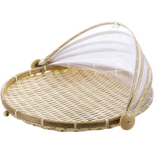  WElinks Hand Woven Bug Proof Basket Mosquito Proof Basket Dustproof Picnic Fruit Basket Handmade Fruit Vegetable Bread Cover Basket Bamboo Wicker Basket Picnic Fruit Tray Food Bread Dishes