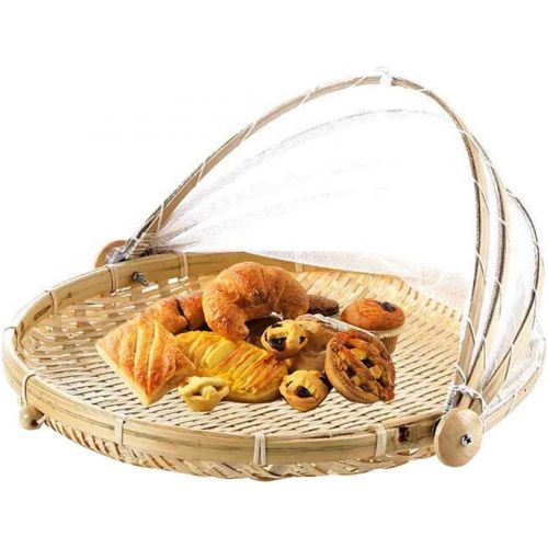  WElinks Hand Woven Bug Proof Basket Mosquito Proof Basket Dustproof Picnic Fruit Basket Handmade Fruit Vegetable Bread Cover Basket Bamboo Wicker Basket Picnic Fruit Tray Food Bread Dishes