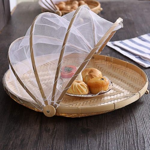  WElinks Hand Woven Bug Proof Basket Mosquito Proof Basket Dustproof Picnic Fruit Basket Handmade Fruit Vegetable Bread Cover Basket Bamboo Wicker Basket Picnic Fruit Tray Food Bread Dishes