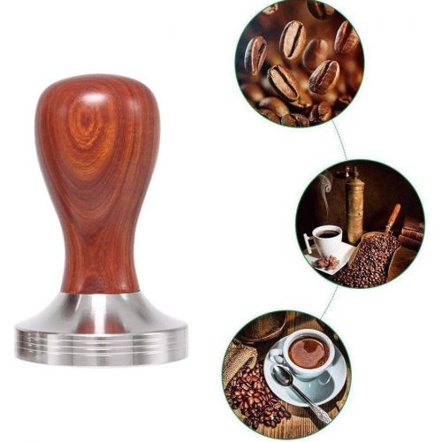  WElinks Stainless Steel Base Coffee Tamper w/Wooden Handle, 49/51/58mm Thread Base Espresso Tamper Heavy Duty Coffee Bean Press Barista Tools Coffee Grind Pressing Coffee Shop Grinder Supp