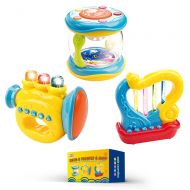 WEofferwhatYOUwant Set of 3 Trumpet, Drum and Harp Music Toys with Batteries | Musical Instruments for Baby Learning and Entertainment