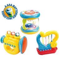 [아마존베스트]WEofferwhatYOUwant Set of 3 Trumpet, Drum and Harp Music Toys with Batteries | Musical Instruments for Baby Learning and Entertainment