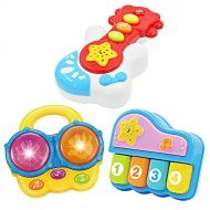 WEofferwhatYOUwant Portable Set of 3 (Piano, Bongo Drums, Guitar) Educational Toy for Music Learning and Entertainment for Ages 9 Months to 4 Years.