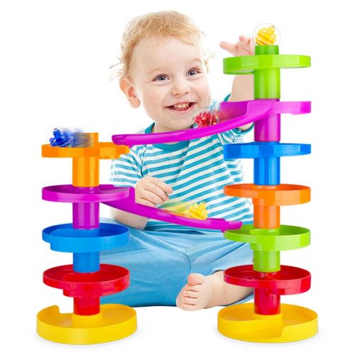  [아마존베스트]WEofferwhatYOUwant Ball Drop Educational Toy with Bridge - Advanced Spiral Swirl Ball Ramp Activity Playset for Toddlers